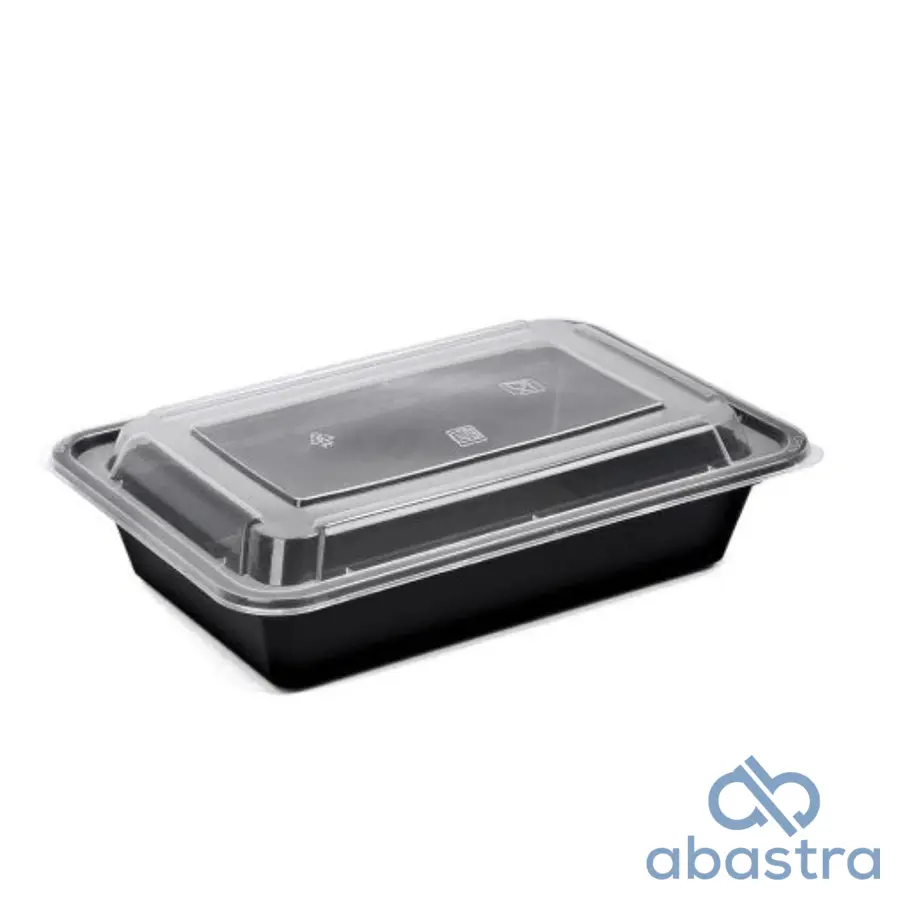 Contenedor Negro Rectangular PP 32 Oz C/tapa 150/1