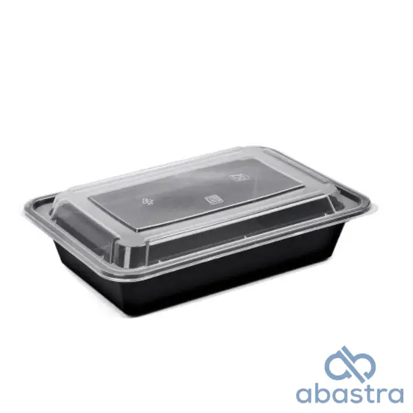 Contenedor Negro Rectangular PP 32 Oz C/tapa 150/1
